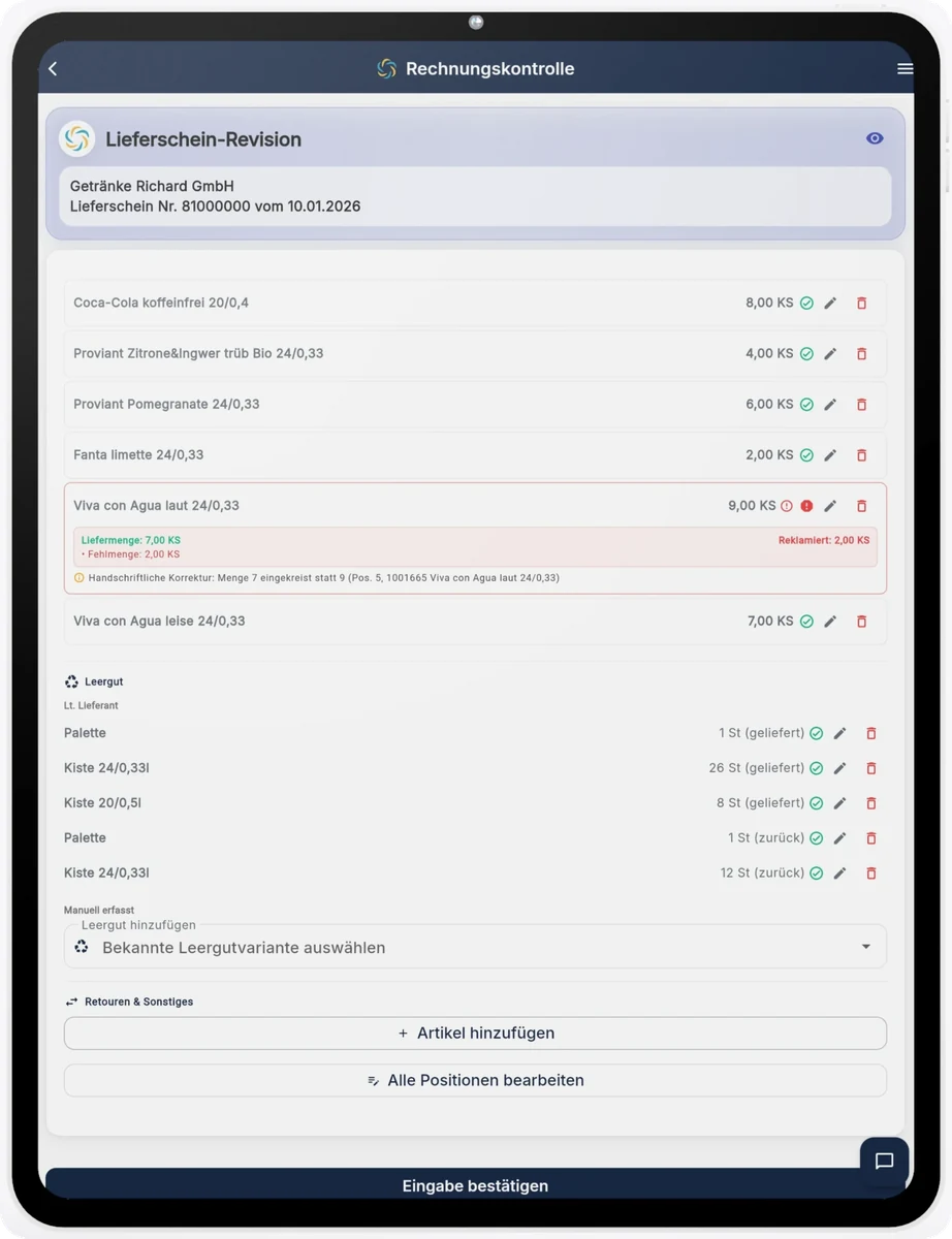 RechnungsWächter iPad-Mockup für Rechnungskontrolle und Positionenprüfung