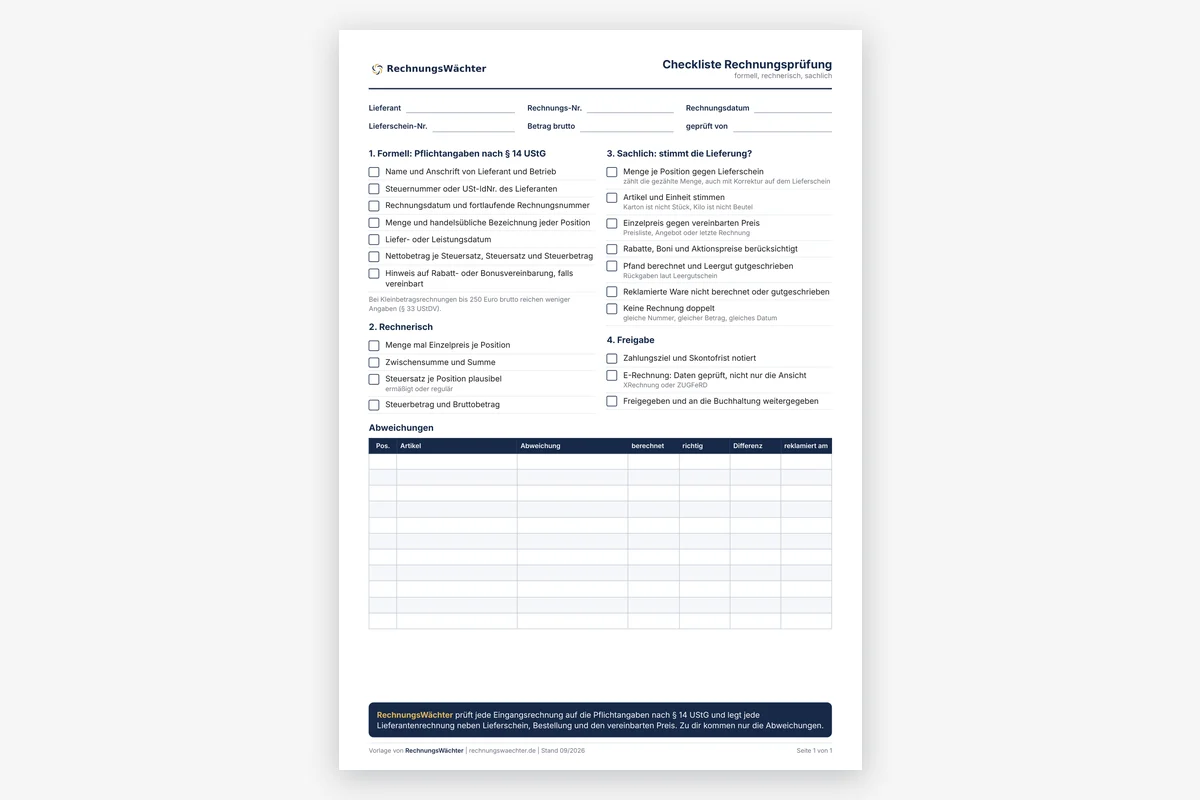 Vorschau: Rechnungsprüfung Checkliste für Lieferantenrechnungen